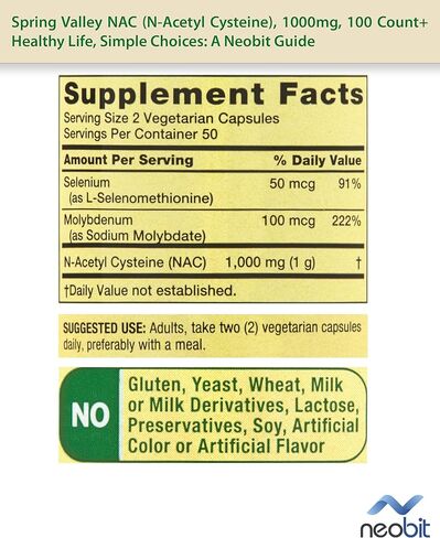 Spring Valley NAC (N-Acetyl Cysteine)، 600 مجم، 60 قطعة، مع السيلينيوم والموليبدينوم، كبسولات نباتية لدعم المناعة - حزمة مع دليل "حياة صحية، خيارات بسيطة" in Kuwait