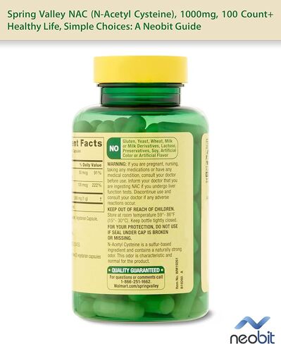 Spring Valley NAC (N-Acetyl Cysteine)، 600 مجم، 60 قطعة، مع السيلينيوم والموليبدينوم، كبسولات نباتية لدعم المناعة - حزمة مع دليل "حياة صحية، خيارات بسيطة" in Kuwait