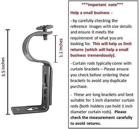 دعامات قضيب الستارة - فضي (مجموعة من 4 اقواس) (المعروف أيضًا باسم - حامل قضيب الستارة / دعامة لقضيب الستائر / مجموعة دعامات قضيب ستائر النوافذ / دعامات قضيب الستارة القابلة للتعديل) in Kuwait