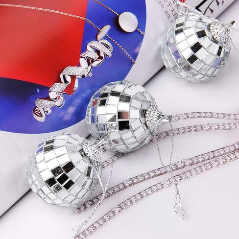 24 Pcs Silver Disco Mirror Ball for Party Decoration, Christmas Tree Wedding Birthday Party Ornaments (3CM) in Kuwait