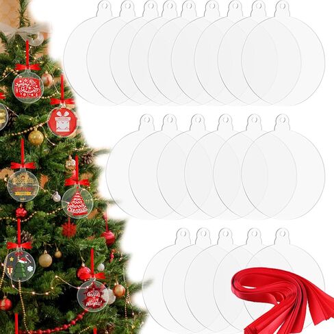 Acrylic Blanks Ornaments 20Pcs 3 Inch Clear Round Acrylic Christmas Blank Ornament Bulk 2023 DIY Ornament Blanks Kit Acrylic Discs for Painting Vinyl DIY Christmas Ornament Family Kids Crafts in Kuwait