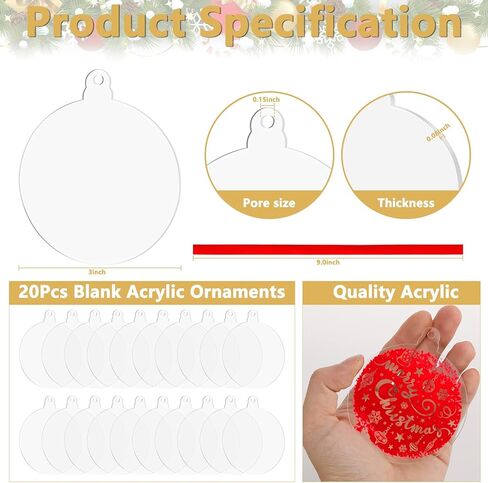 Acrylic Blanks Ornaments 20Pcs 3 Inch Clear Round Acrylic Christmas Blank Ornament Bulk 2023 DIY Ornament Blanks Kit Acrylic Discs for Painting Vinyl DIY Christmas Ornament Family Kids Crafts in Kuwait