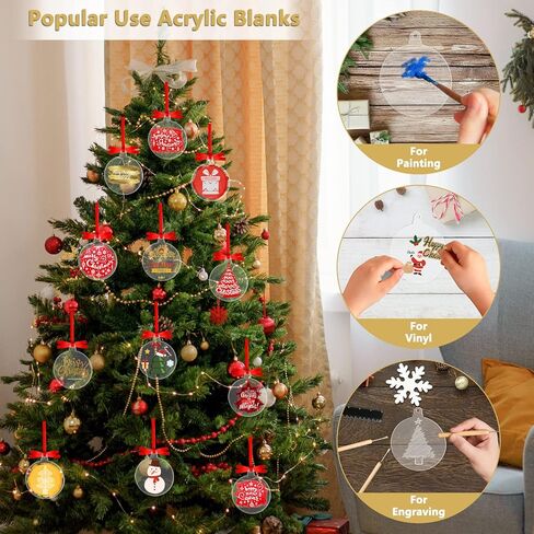 Acrylic Blanks Ornaments 20Pcs 3 Inch Clear Round Acrylic Christmas Blank Ornament Bulk 2023 DIY Ornament Blanks Kit Acrylic Discs for Painting Vinyl DIY Christmas Ornament Family Kids Crafts in Kuwait