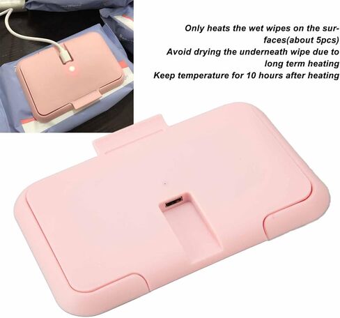 Baby Wipe Warmer, Constant Temperature Evenly Heating Portable USB Wet Wipe Heater Pink Large Capacity Baby Wipe Holder in Saudi Arabia