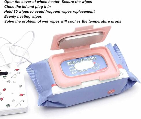 Baby Wipe Warmer, Constant Temperature Evenly Heating Portable USB Wet Wipe Heater Pink Large Capacity Baby Wipe Holder in Saudi Arabia
