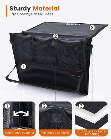 يو ال جي منظم بجانب السرير، منظم بجانب السرير مع حامل شريط الطاقة، منظم تخزين بجانب السرير مع 6 جيوب، منظم متعدد الوظائف لاجهزة التحكم عن بعد والمجلات والهواتف والتابلت (اسود) in Kuwait