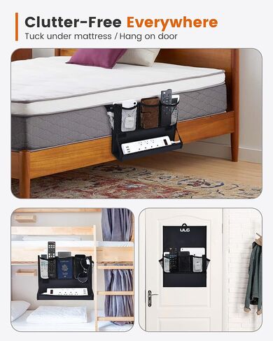 يو ال جي منظم بجانب السرير، منظم بجانب السرير مع حامل شريط الطاقة، منظم تخزين بجانب السرير مع 6 جيوب، منظم متعدد الوظائف لاجهزة التحكم عن بعد والمجلات والهواتف والتابلت (اسود) in Kuwait