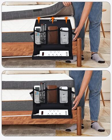 يو ال جي منظم بجانب السرير، منظم بجانب السرير مع حامل شريط الطاقة، منظم تخزين بجانب السرير مع 6 جيوب، منظم متعدد الوظائف لاجهزة التحكم عن بعد والمجلات والهواتف والتابلت (اسود) in Kuwait