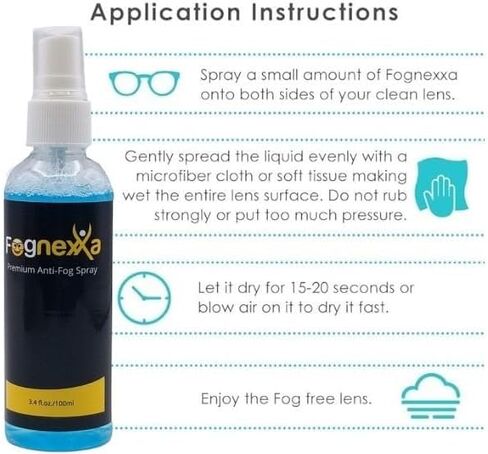 بخاخ عدسة ماكسيم آي فوجنيكسا المضاد للضباب، عبوتين 100 مل (إجمالي 200 مل) - بخاخ مضاد للضباب فوري للنظارات والغواصين ونظارات التزلج ونظارات القراءة والنظارات الشمسية وعدسات الكاميرا والنظارات in Kuwait