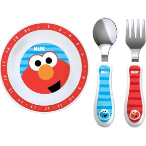 NUK Sesame Street Bowl Plate, Fork and Spoon Set in Red and Blue (Bundle of 3) in Saudi Arabia