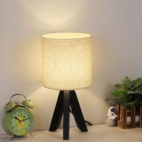 مصباح طاولة صغير لطيف بجانب السرير، مصباح طاولة خشبي ثلاثي القوائم للحضانة، غرفة الأطفال، غرفة النوم، غرفة المعيشة، هدية للأولاد والبنات، قاعدة سوداء (ظل أبيض) in Kuwait