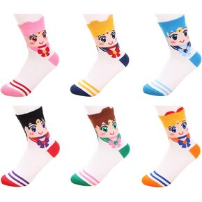 جوارب CoserMeta Sailor Chibi Moon اللطيفة على شكل رسوم متحركة 6 أزواج مقاس واحد، متعددة الألوان (cosermeta-1003) in Kuwait