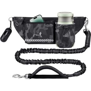 ETACCU Hands Free Dog Leash with Heavy-Duty Traffic Handle, Dog Walking Belt for Middle and Large Dogs, Adjustable Waist Belt with Pouch, Reflective Stitches for Running Walking & Jogging in Kuwait