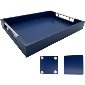 صينية تقديم حديثة من Huibaite، صينية فاخرة لطاولة القهوة مع مقابض معدنية فضية مصقولة، منظم حمام غرفة المعيشة، صينية ديكور حديثة، للتخزين أو العرض (أزرق ذهبي) in Kuwait