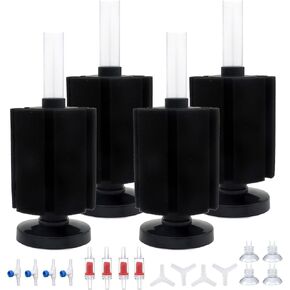ALEGI 4pcs Large Aquarium Sponge Filter with Suction Cups, Check Valves for Breeding Fry Betta Shrimp Fish Tank (Small up to 10-20Gal 4 Pcs)