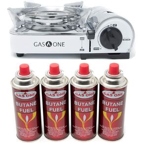 GasOne GS-800 موقد غاز صغير محمول للتخييم في حالات الطوارئ مع حقيبة حمل، ستانلس ستيل، أبيض in Kuwait