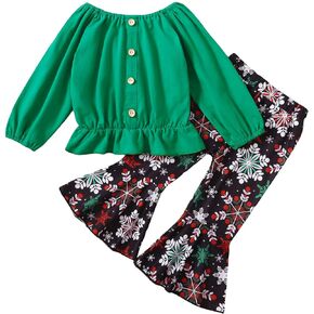 Baby Girl Kid Girl Long Sleeve Shirt Top Plaid Bell Bottom Pants Set