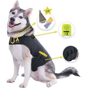 Cozy Vest 3-in-1 Dog Anxiety Vest Music & Aromatherapy Coat Relaxing Sound & Essential Oil Scent Canine Stress Relief Fireworks Thunder Separation Shirt Jacket Thunderstorm (Gray, Large [41-64 Lbs])