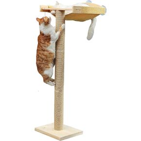 Window Cat Bed with Scratching Posts, 46" Wood Cat Perch for Large Cats Climbing Tree Mounted with Strong Suction Cups Indoor Cats(Wood Perch)