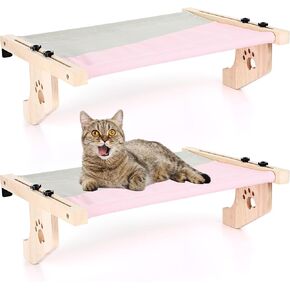 Suzile 2 Set Cat Window Sill Perch Sturdy Cat Window Hammock Seat with Wood and Metal Frame Adjustable Cat Bed with Removable Mats Thickened Kitty Bed for Windowsill, Drawer and Cabinet, up to 33 Lbs in Kuwait
