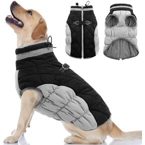 Large Dog Coat - Warm Fleece Winter Jacket with D-Ring, Back Zipper, Waterproof Snow Jacket for Beagle, Corgi, Border Collie