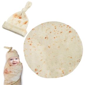 Ashipher Burrito Swaddle Blanket for Baby, Wrap Tortilla Safe Flannel Shower Blanket with Hat, Great Gift for Baby (36 Inch) in Saudi Arabia
