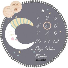 بطانية شهرية للأطفال مع بطاقات رئيسية مزدوجة الجوانب وبساط لعب بحلقة دائرية كبيرة (43.3 بوصة × 43.3 بوصة) سجادة دائرية سميكة من الفلانيل مزدوجة الجوانب للصبي والبنات، دعائم تصوير للأطفال in Kuwait