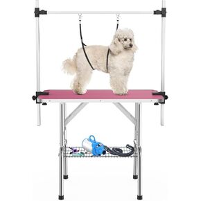 APRILSOUL 46 Inch Pet Grooming Table for Large Dogs,Adjustable Height,Foldable,Anti-Slip Surface,with Arms, Nooses, Mesh Tray