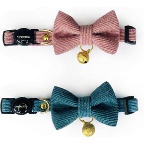 Safety Quick Release Cat Collars, Soft Kitten Collars with Detachable Bow Tie and Bell, Pack of 2, Adjustable 20-30 cm (20-30cm, Wine Red+Xmas Green)