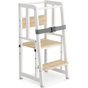 Toddler Learning Tower, Toddler Kitchen Stool Helper for 1-3 Kids, Steel-Wood Toddlers Step Stool with Safety Rail, Adjustable Height Montessori Standing Tower for Bathroom & Kitchen Counter in Kuwait
