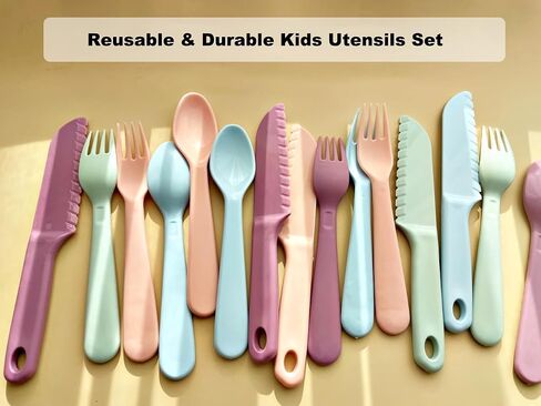 16Pcs Kids Plastic Spoons, Multicolor Toddler Utensils, Reusable Kids Silverware Set, BPA Free, Ideal Kids Cutlery Set for School Lunch, Camping, Travel, Party Favors, Dishwasher Safe in Saudi Arabia