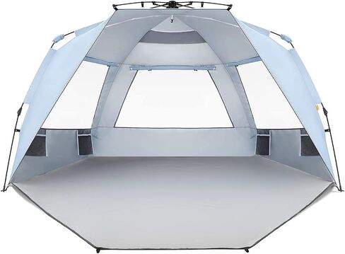 Easthills Outdoors Instant Shader Enhanced Deluxe XL Beach Tent Easy Set Up 4-6 Person Popup Sun Shelter 99" Wide for Family UPF 50+ Double Silver Coating with Extended Zippered Floor Pacific Blue in Kuwait