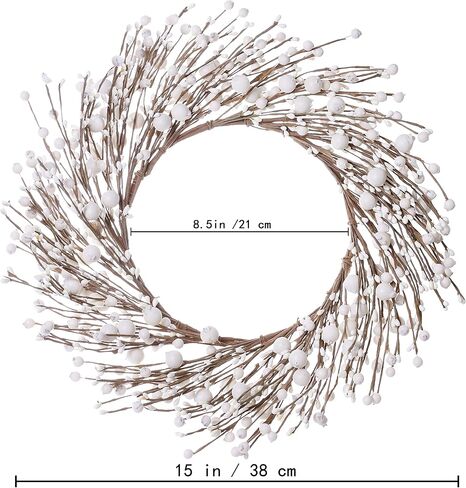 جيه فلورو اكليل توت ابيض مقاس 15 انش، اكليل كريسماس شتوي للباب الامامي، اكاليل توت لتزيين المنزل والكريسماس والشتاء in Kuwait