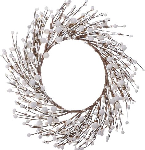 جيه فلورو اكليل توت ابيض مقاس 15 انش، اكليل كريسماس شتوي للباب الامامي، اكاليل توت لتزيين المنزل والكريسماس والشتاء in Kuwait