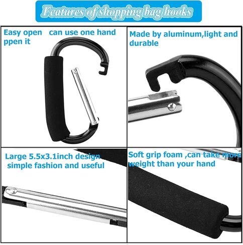 Stroller Hooks by Baby,Large Stroller Hooks for Mommy, 2 pcs Carabiner Stroller Hook Organizer for Hanging Purses, Diaper Bag, Shopping Bags. (Green) in Saudi Arabia