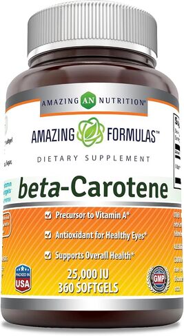 Amazing Formulas Beta-Carotene Dietary Supplement 25000 IU 360 Softgels - Supports Healthy Eyes - Promotes Overall Wellbeing (Non-GMO, Gluten-Free) in Saudi Arabia