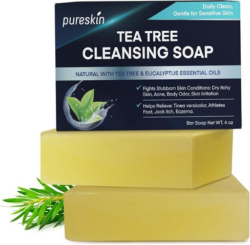 Tea Tree Soap Antifungal, Seborrheic Dermatitis Soap, Psoriasis Soap, Soap for Eczema, Natural Cleansing for Psoriasis, Athlete's Foot, Tinea Versicolor, Tea Tree Body Wash for Body Odor, 2PCS in Kuwait