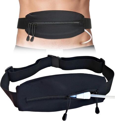 حزام غسيل الكلى البريتوني PD مجموعة نقل القسطرة حامل لأنبوب التغذية PEG G J لوازم أنبوب ملحقات تثبيت البطن مع حقيبة مزدوجة بسحاب للمرضى البالغين والنساء والرجال باللون الأسود in Kuwait