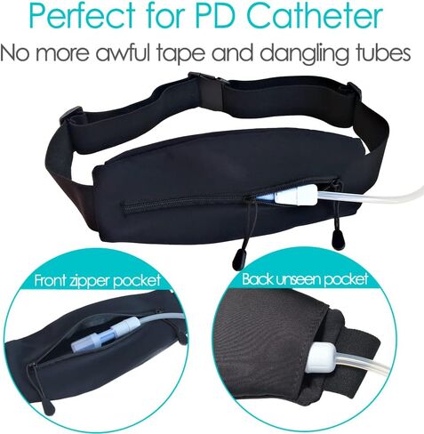حزام غسيل الكلى البريتوني PD مجموعة نقل القسطرة حامل لأنبوب التغذية PEG G J لوازم أنبوب ملحقات تثبيت البطن مع حقيبة مزدوجة بسحاب للمرضى البالغين والنساء والرجال باللون الأسود in Kuwait