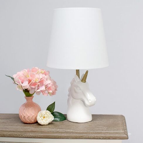 Simple Designs LT1078-WHT-LB 15.5" Sparking Glitter Unicorn Table Lamp for Kids Room, Nursery, Living Room, Bedroom, Playroom, Foyer, White with Gold Glitter, with Feit LED Bulb Included in Saudi Arabia