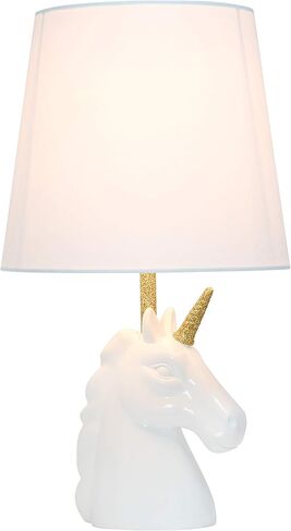 Simple Designs LT1078-WHT-LB 15.5" Sparking Glitter Unicorn Table Lamp for Kids Room, Nursery, Living Room, Bedroom, Playroom, Foyer, White with Gold Glitter, with Feit LED Bulb Included in Saudi Arabia