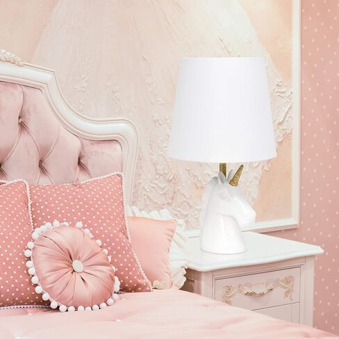 Simple Designs LT1078-WHT-LB 15.5" Sparking Glitter Unicorn Table Lamp for Kids Room, Nursery, Living Room, Bedroom, Playroom, Foyer, White with Gold Glitter, with Feit LED Bulb Included in Saudi Arabia