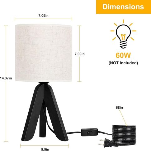 مصباح طاولة صغير لطيف بجانب السرير، مصباح طاولة خشبي ثلاثي القوائم للحضانة، غرفة الأطفال، غرفة النوم، غرفة المعيشة، هدية للأولاد والبنات، قاعدة سوداء (ظل أبيض) in Kuwait