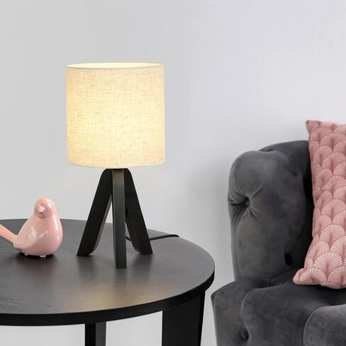 مصباح طاولة صغير لطيف بجانب السرير، مصباح طاولة خشبي ثلاثي القوائم للحضانة، غرفة الأطفال، غرفة النوم، غرفة المعيشة، هدية للأولاد والبنات، قاعدة سوداء (ظل أبيض) in Kuwait