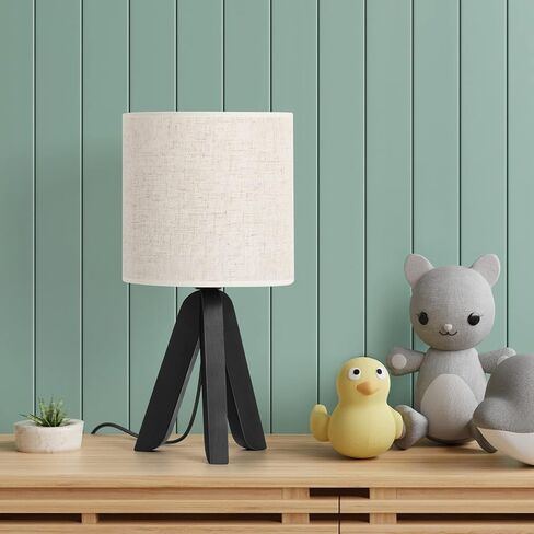 مصباح طاولة صغير لطيف بجانب السرير، مصباح طاولة خشبي ثلاثي القوائم للحضانة، غرفة الأطفال، غرفة النوم، غرفة المعيشة، هدية للأولاد والبنات، قاعدة سوداء (ظل أبيض) in Kuwait