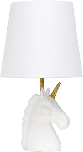 Simple Designs LT1078-WHT-LB 15.5" Sparking Glitter Unicorn Table Lamp for Kids Room, Nursery, Living Room, Bedroom, Playroom, Foyer, White with Gold Glitter, with Feit LED Bulb Included in Saudi Arabia
