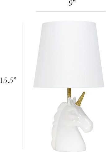 Simple Designs LT1078-WHT-LB 15.5" Sparking Glitter Unicorn Table Lamp for Kids Room, Nursery, Living Room, Bedroom, Playroom, Foyer, White with Gold Glitter, with Feit LED Bulb Included in Saudi Arabia