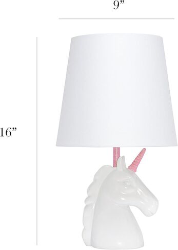 Simple Designs LT1078-WHT-LB 15.5" Sparking Glitter Unicorn Table Lamp for Kids Room, Nursery, Living Room, Bedroom, Playroom, Foyer, White with Gold Glitter, with Feit LED Bulb Included in Saudi Arabia