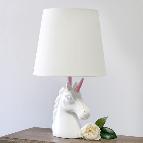 Simple Designs LT1078-WHT-LB 15.5" Sparking Glitter Unicorn Table Lamp for Kids Room, Nursery, Living Room, Bedroom, Playroom, Foyer, White with Gold Glitter, with Feit LED Bulb Included in Saudi Arabia
