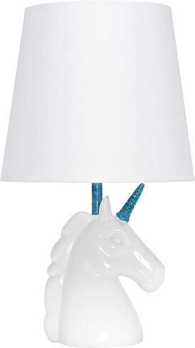 Simple Designs LT1078-WHT-LB 15.5" Sparking Glitter Unicorn Table Lamp for Kids Room, Nursery, Living Room, Bedroom, Playroom, Foyer, White with Gold Glitter, with Feit LED Bulb Included in Kuwait